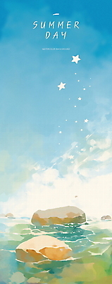 PSD 하늘색 일러스트 자연 하늘 해변 사람없음 평화 여름풍경 돌_바위 수면 청량 국내일러스트 바다 컨셉 풍경 물 파란색 생태계 파일형식 여름_계절