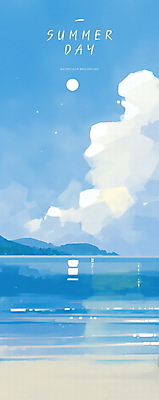 PSD 구름 하늘색 일러스트 자연 하늘 산 해변 사람없음 태양 평화 여름풍경 윤슬 청량 국내일러스트 자연요소 물결 바다 컨셉 풍경 파란색 생태계 파일형식 여름_계절