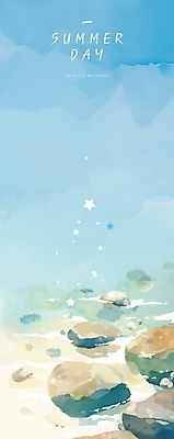 PSD 하늘색 일러스트 자연 하늘 해변 사람없음 평화 여름풍경 돌_바위 청량 국내일러스트 바다 컨셉 풍경 파란색 생태계 파일형식 여름_계절