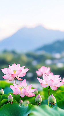 JPG 편집이미지 불교 자연 산 연꽃 풍경 사람없음 초록색 부처님오신날 연잎 꽃봉오리 편집실사 AI포토 AI콘텐츠 기념일 꽃 종교 컬러 잎 CG 생태계 파일형식