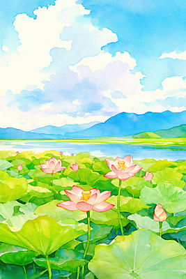 JPG 구름 호수 불교 일러스트 하늘 산 연꽃 풍경 사람없음 부처님오신날 연잎 화창 국내일러스트 AI일러스트 AI콘텐츠 자연요소 기념일 꽃 종교 잎 날씨 파일형식