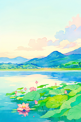 JPG 구름 호수 불교 일러스트 하늘 산 연꽃 풍경 사람없음 노을 부처님오신날 수면 연잎 국내일러스트 AI일러스트 AI콘텐츠 자연요소 기념일 꽃 종교 잎 물 파일형식