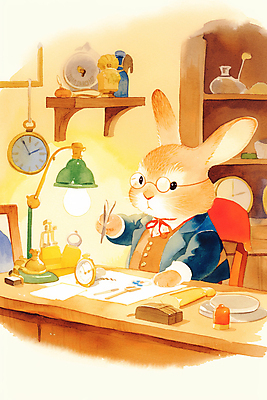 JPG 동물 시계 일러스트 동화 수채화 선반 따뜻함 들기 상반신 사람없음 빛 갈색 귀여움 스탠드 수리 집중 토끼캐릭터 진열장 분해 핀셋 안경낌 수리점 국내일러스트 AI일러스트 AI콘텐츠 안경 컬러 동물캐릭터 가구 컨셉 모션 조명 상점 도구 토끼 파일형식