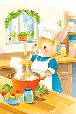식물 모자_잡화 식기 음식 컬러 동물캐릭터 컨셉 모션 탁자 주방용품 요리사 토끼 솥 파일형식 AI콘텐츠 화분 나무탁자 들기 젓기 그릇 채소 요리사모자 앞치마 병 잎 창문 냄비 스튜 주걱 동화 따뜻함 귀여움 갈색 동물 토끼캐릭터 사람없음 국내일러스트 일러스트 JPG 수채화 AI일러스트