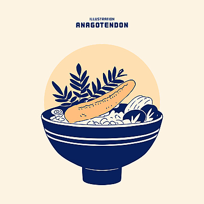 그릇 채소 일러스트 밥 요리 사람없음 남색 장어 표고버섯 생선튀김 장어덮밥 텐동 국내일러스트 AI파일 식기 음식 컬러 어류 버섯 튀김 덮밥 일본음식 파일형식 벡터