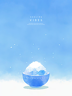 PSD 일러스트 자연 하늘 수채화 사람없음 파란색 여름풍경 시원함 빙수 감성 빙수그릇 청량 국내일러스트 그릇 컬러 컨셉 디저트 풍경 생태계 파일형식 여름_계절