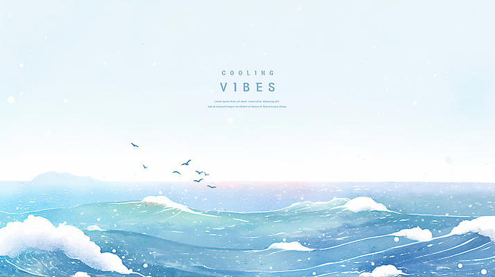 PSD 물결 파도 일러스트 자연 조류 하늘 수채화 사람없음 물 파란색 여름풍경 시원함 감성 수평선 청량 국내일러스트 자연요소 동물 바다 컬러 컨셉 풍경 생태계 파일형식 여름_계절