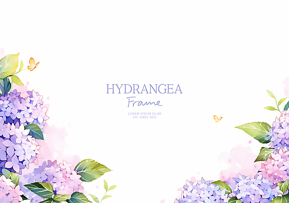 PSD 잎 일러스트 수채화 사람없음 보라색 수국 꽃프레임 국내일러스트 식물 꽃 컬러 프레임 파일형식