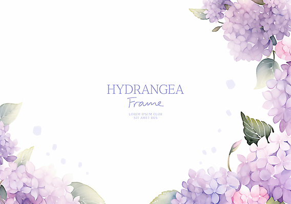 PSD 잎 일러스트 수채화 사람없음 보라색 수국 꽃프레임 국내일러스트 식물 꽃 컬러 프레임 파일형식