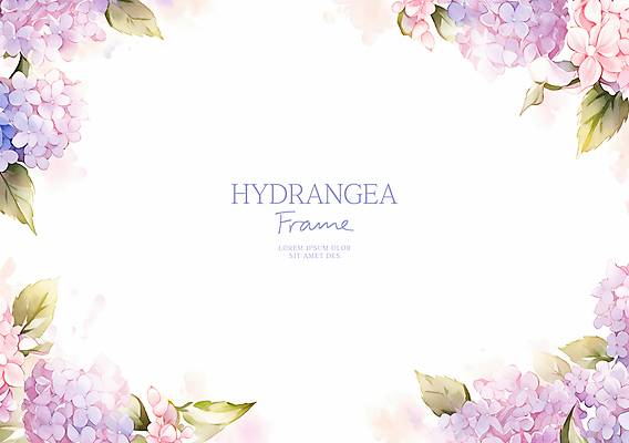 PSD 잎 일러스트 수채화 사람없음 보라색 수국 꽃프레임 국내일러스트 식물 꽃 컬러 프레임 파일형식
