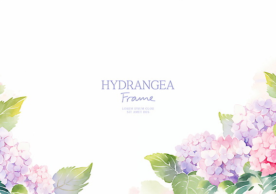 PSD 잎 일러스트 수채화 사람없음 보라색 수국 꽃프레임 국내일러스트 식물 꽃 컬러 프레임 파일형식