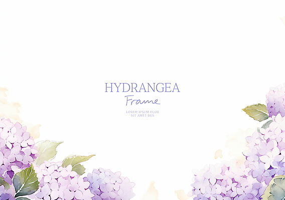 PSD 잎 일러스트 수채화 사람없음 보라색 수국 꽃프레임 국내일러스트 식물 꽃 컬러 프레임 파일형식