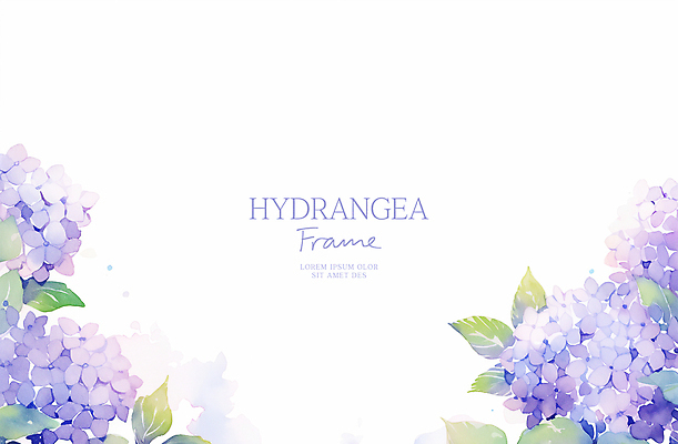 PSD 잎 일러스트 수채화 사람없음 보라색 수국 꽃프레임 국내일러스트 식물 꽃 컬러 프레임 파일형식