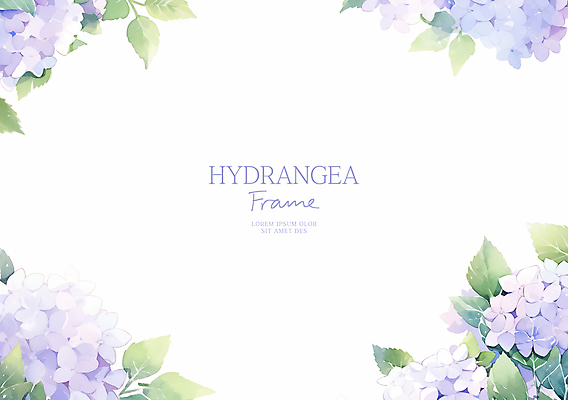 PSD 잎 일러스트 수채화 사람없음 보라색 수국 꽃프레임 국내일러스트 식물 꽃 컬러 프레임 파일형식