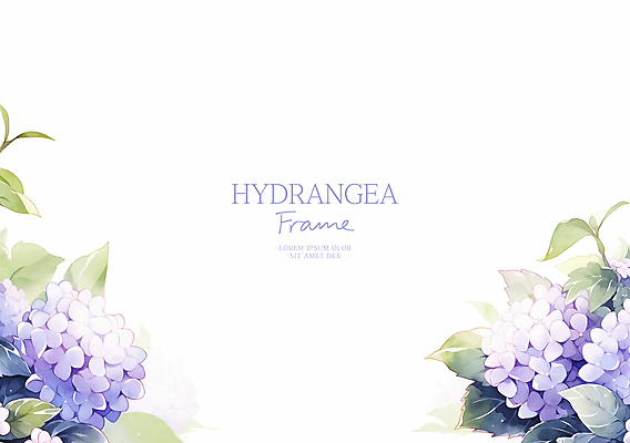 PSD 잎 일러스트 수채화 사람없음 보라색 수국 꽃프레임 국내일러스트 식물 꽃 컬러 프레임 파일형식