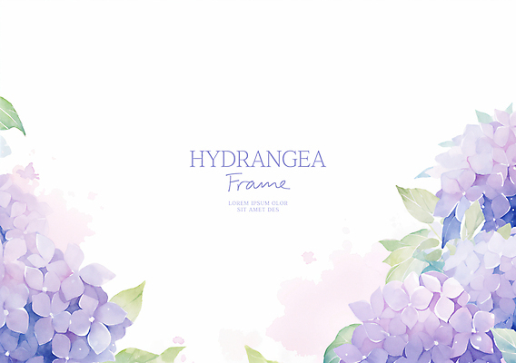 PSD 잎 일러스트 수채화 사람없음 보라색 수국 꽃프레임 국내일러스트 식물 꽃 컬러 프레임 파일형식