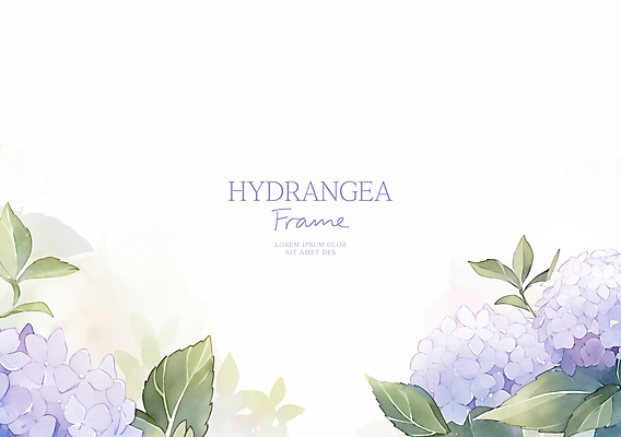 PSD 잎 일러스트 수채화 사람없음 보라색 수국 꽃프레임 국내일러스트 식물 꽃 컬러 프레임 파일형식