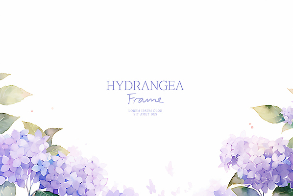 PSD 잎 일러스트 수채화 사람없음 보라색 수국 꽃프레임 국내일러스트 식물 꽃 컬러 프레임 파일형식