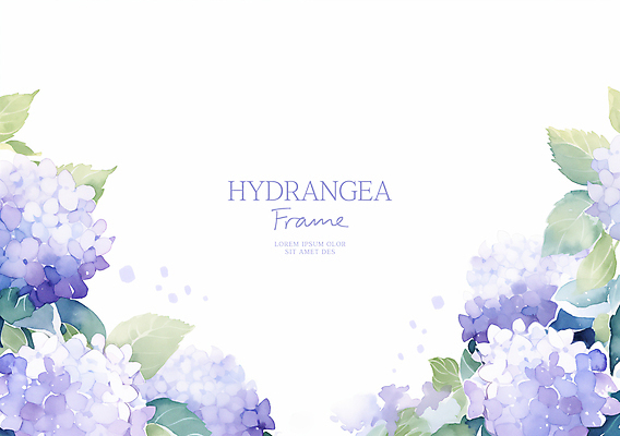 PSD 잎 일러스트 수채화 사람없음 보라색 수국 꽃프레임 국내일러스트 식물 꽃 컬러 프레임 파일형식
