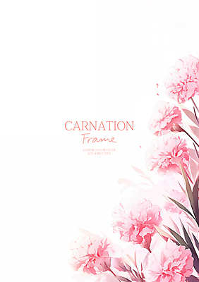 PSD 분홍색 잎 일러스트 수채화 사람없음 어버이날 스승의날 카네이션 감사 가정의달 꽃프레임 국내일러스트 식물 기념일 꽃 감정 컬러 프레임 5월 파일형식
