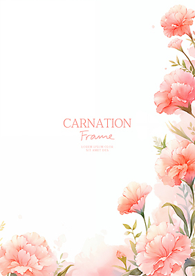 PSD 분홍색 잎 일러스트 수채화 사람없음 어버이날 스승의날 카네이션 감사 가정의달 꽃프레임 국내일러스트 식물 기념일 꽃 감정 컬러 프레임 5월 파일형식