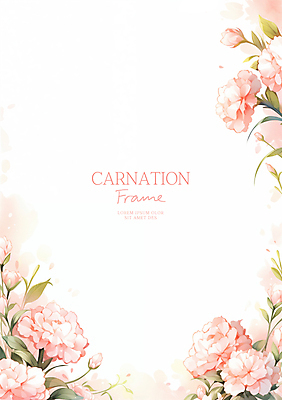 PSD 분홍색 잎 일러스트 수채화 사람없음 어버이날 스승의날 카네이션 감사 가정의달 꽃프레임 국내일러스트 식물 기념일 꽃 감정 컬러 프레임 5월 파일형식