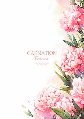 PSD 분홍색 잎 일러스트 수채화 사람없음 어버이날 스승의날 카네이션 감사 가정의달 꽃프레임 국내일러스트 식물 기념일 꽃 감정 컬러 프레임 5월 파일형식