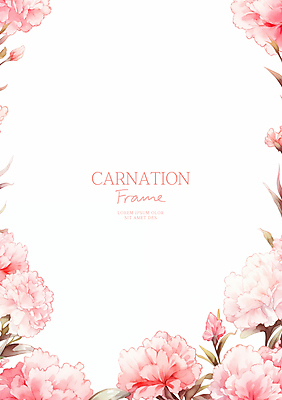 PSD 분홍색 잎 일러스트 수채화 사람없음 어버이날 스승의날 카네이션 감사 가정의달 꽃프레임 국내일러스트 식물 기념일 꽃 감정 컬러 프레임 5월 파일형식