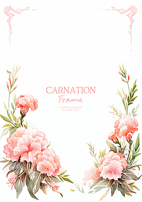 PSD 분홍색 잎 일러스트 수채화 사람없음 어버이날 스승의날 카네이션 감사 가정의달 꽃프레임 국내일러스트 식물 기념일 꽃 감정 컬러 프레임 5월 파일형식