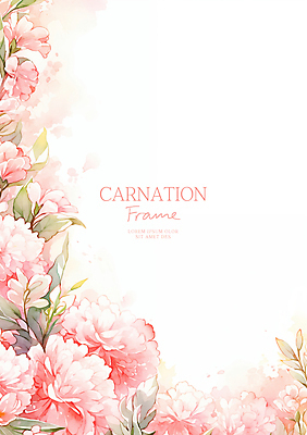 PSD 분홍색 잎 일러스트 수채화 사람없음 어버이날 스승의날 카네이션 감사 가정의달 꽃프레임 국내일러스트 식물 기념일 꽃 감정 컬러 프레임 5월 파일형식