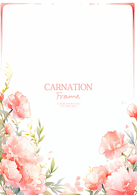 PSD 분홍색 잎 일러스트 수채화 사람없음 어버이날 스승의날 카네이션 감사 가정의달 꽃프레임 국내일러스트 식물 기념일 꽃 감정 컬러 프레임 5월 파일형식