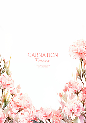 PSD 분홍색 잎 일러스트 수채화 사람없음 어버이날 스승의날 카네이션 감사 가정의달 꽃프레임 국내일러스트 식물 기념일 꽃 감정 컬러 프레임 5월 파일형식