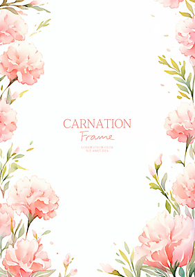 PSD 분홍색 잎 일러스트 수채화 사람없음 어버이날 스승의날 카네이션 감사 가정의달 꽃프레임 국내일러스트 식물 기념일 꽃 감정 컬러 프레임 5월 파일형식