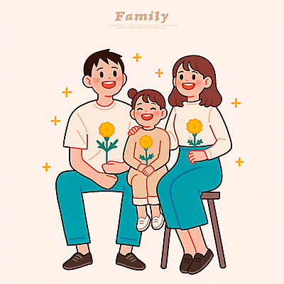 전신 PSD 여자 남자 꽃 행복 어린이 일러스트 가족 사랑 웃음 들기 앉기 소녀 성인 세명 반짝임 연분홍색 어깨에손 일러캐릭터 식물 캐릭터 감정 분홍색 관계 모션 표정 사람 파일형식