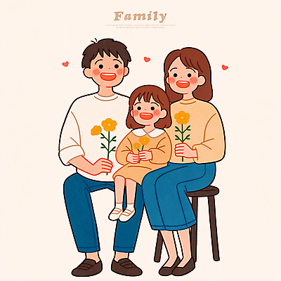 전신 PSD 여자 남자 꽃 행복 어린이 의자 일러스트 가족 사랑 웃음 들기 앉기 소녀 성인 세명 하트 연분홍색 일러캐릭터 모양 식물 캐릭터 감정 분홍색 가구 관계 모션 표정 사람 파일형식
