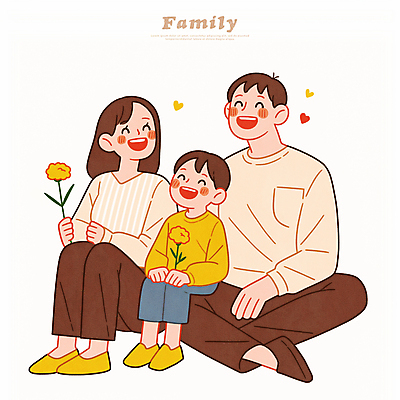 전신 PSD 여자 남자 꽃 행복 어린이 일러스트 가족 사랑 웃음 들기 소년 성인 세명 하트 가부좌 베이지색 일러캐릭터 모양 식물 캐릭터 감정 컬러 관계 모션 표정 사람 앉기 파일형식