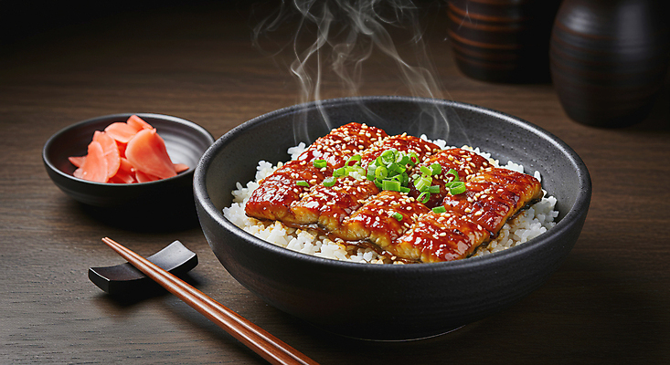 JPG 편집이미지 그릇 한식 젓가락 여름음식 사람없음 수증기 보양식 장어구이 생강초절임 장어덮밥 젓가락받침대 편집실사 AI포토 AI콘텐츠 식기 음식 수저 장어 CG 덮밥 생선요리 몸보신 수저받침대 절임 파일형식 여름_계절