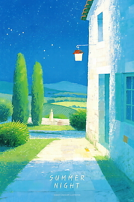 PSD 나무 야경 일러스트 창문 밤하늘 조명 산 초원 사람없음 야외 건물 파란색 빛 문 여름풍경 풀 감성 돌길 여름밤 국내일러스트 식물 건축물 길 컬러 컨셉 하늘 풍경 여름 야간 파일형식 여름_계절 풍경_경치