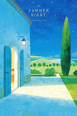 PSD 나무 야경 일러스트 밤하늘 조명 초원 사람없음 야외 건물 파란색 빛 문 여름풍경 오픈 풀 감성 돌길 여름밤 국내일러스트 식물 건축물 길 컬러 컨셉 하늘 풍경 여름 야간 파일형식 여름_계절 풍경_경치