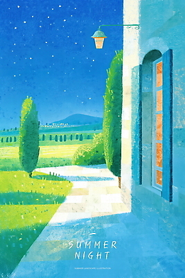 PSD 나무 야경 일러스트 창문 밤하늘 조명 산 초원 사람없음 야외 건물 파란색 빛 여름풍경 풀 감성 돌길 여름밤 국내일러스트 식물 건축물 길 컬러 컨셉 하늘 풍경 여름 야간 파일형식 여름_계절 풍경_경치