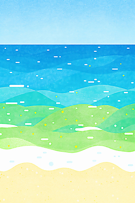 JPG 물결 하늘색 일러스트 자연 하늘 수채화 해변 사람없음 연두색 모래사장 여름풍경 감성 국내일러스트 AI일러스트 AI콘텐츠 바다 컨셉 풍경 초록색 파란색 생태계 파일형식 여름_계절