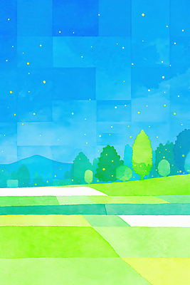 JPG 나무 하늘색 야경 일러스트 자연 밤하늘 수채화 산 초원 사람없음 연두색 여름풍경 감성 국내일러스트 AI일러스트 AI콘텐츠 식물 컨셉 하늘 풍경 초록색 파란색 야간 생태계 파일형식 여름_계절 풍경_경치