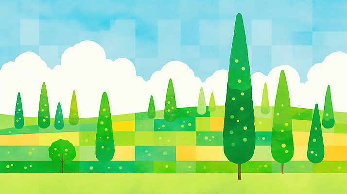 JPG 나무 구름 일러스트 자연 하늘 수채화 초원 사람없음 연두색 여름풍경 감성 국내일러스트 AI일러스트 AI콘텐츠 자연요소 식물 컨셉 풍경 초록색 생태계 파일형식 여름_계절