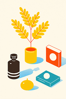 JPG 화분 잎 일러스트 그림자 사람없음 책 노란색 병 레몬 국내일러스트 AI일러스트 AI콘텐츠 식물 식기 컬러 과일 파일형식