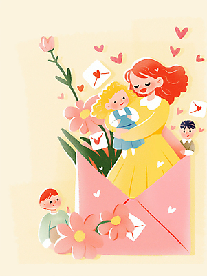 JPG 전신 여자 남자 꽃 어린이 잎 일러스트 안기 편지봉투 사랑 미소 소녀 소년 여러명 상반신 성인 눈감음 하트 잡기 연노랑색 국내일러스트 AI일러스트 AI콘텐츠 모양 식물 감정 다수 모션 봉투 표정 사람 노란색 편지 파일형식