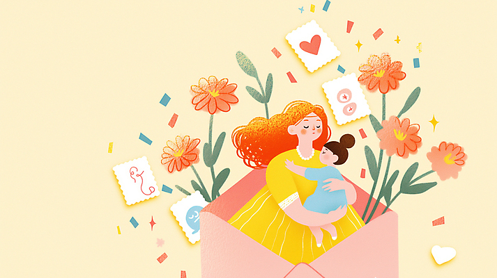 JPG 전신 여자 꽃 어린이 잎 일러스트 포옹 편지봉투 사랑 소녀 상반신 성인 두명 반짝임 눈감음 하트 꽃가루 우표 여자만 연노랑색 국내일러스트 AI일러스트 AI콘텐츠 모양 식물 감정 안기 모션 봉투 사람 노란색 가루 편지 파일형식