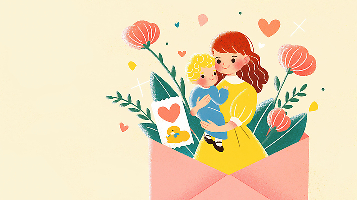 JPG 여자 남자 꽃 어린이 잎 일러스트 편지봉투 사랑 미소 소년 성인 두명 하트 연노랑색 국내일러스트 AI일러스트 AI콘텐츠 모양 식물 감정 봉투 표정 사람 노란색 편지 파일형식