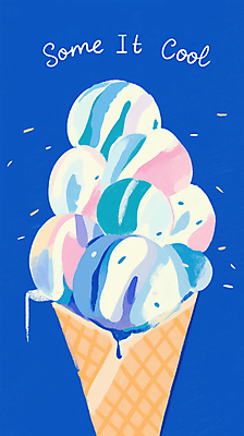 JPG 일러스트 사람없음 여름 파란색 시원함 아이스크림콘 콘아이스크림 스프링클 국내일러스트 AI일러스트 AI콘텐츠 녹이기 계절 컬러 모션 아이스크림 장식 콘 파일형식