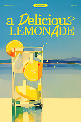 PSD 편집이미지 음료 바다 잔 수채화 사람없음 파란색 노란색 시원함 레몬 레모네이드 슬라이스 이미지편집 식기 컬러 과일 에이드 파일형식