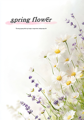 PSD 일러스트 봄꽃 수채화 사람없음 데이지 라벤더 국내일러스트 꽃 봄 허브 파일형식